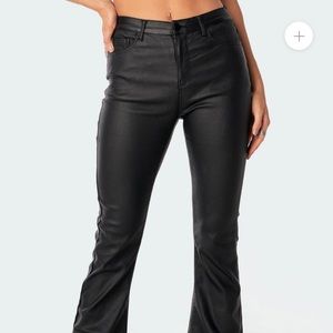 EDIKTED Luna Faux Leather Flare Jeans